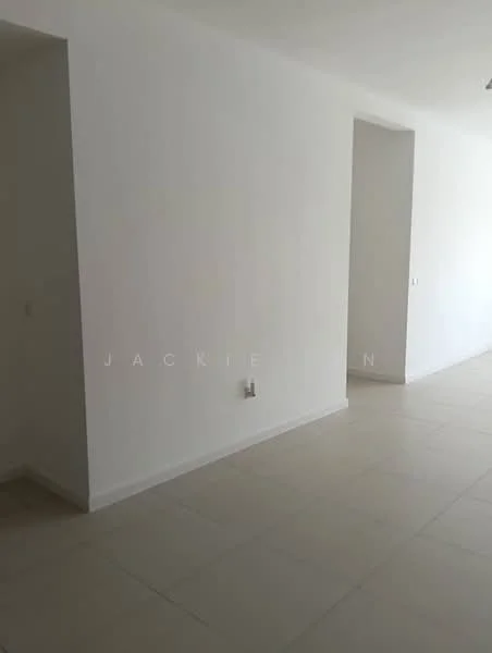Room features: white painted walls, light-colored tile flooring, open layout, natural light from windows, minimalist design; style: modern.