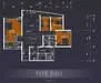 Floor plan: 3-bedroom 2-bathroom unit; features: open-plan kitchen-dining-living, master bedroom with ensuite bathroom, bedroom 2 with shared bathroom, utility room, balcony off living room, central foyer, 2 car porch, 1,250 sqft built-up.