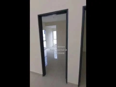 Room features: light-colored painted walls, glossy tile flooring, doorway with black frame, floor-to-ceiling windows, natural light from windows, neutral color scheme; style: modern.