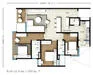Floor plan: 3-bedroom 2-bathroom unit; features: open-plan kitchen-dining-living, master bedroom with ensuite bathroom, bedroom 2 with shared bathroom, utility room, balcony off living room, private terrace, central foyer, 1 car porch, 1,200 sqft built-up.