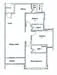 Floor plan: 2-bedroom 1-bathroom unit; features: open-plan kitchen-dining-living, master bedroom with ensuite bathroom, bedroom 2 with shared bathroom, utility room, laundry area, balcony off living room, central foyer.