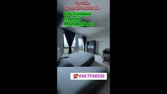 Bedroom features: queen-size bed, bedside table, wardrobe, floor-to-ceiling windows, blackout curtains, light-colored walls, neutral carpet flooring, decorative wall art; style: modern; view: city.
