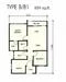 Floor plan: 2-bedroom 1-bathroom unit; features: open-plan kitchen-dining-living, master bedroom with ensuite bathroom, bedroom 2 with shared bathroom, utility room, central foyer, private terrace.