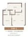 Floor plan: 2-bedroom 1-bathroom unit; features: open-plan kitchen-dining-living, master bedroom with ensuite bathroom, all bedrooms with windows, utility room, central foyer.