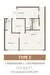 Floor plan: 2-bedroom 1-bathroom unit; features: open-plan kitchen-dining-living, master bedroom with ensuite bathroom, bedroom 2 with shared bathroom, utility room, balcony off living room, central foyer.