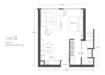 Floor plan: 1-bedroom 1-bathroom unit; features: open-plan kitchen-dining-living, master bedroom with ensuite bathroom, utility room, central foyer, 1 car porch, private terrace.