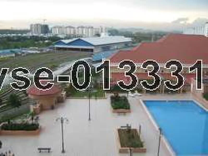 Exterior type: swimming pool deck; features: swimming pool, landscaped garden, paved walkway, outdoor lighting, surrounding greenery, seating area, view of nearby buildings, roofed pavilion; style: modern.