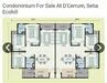 Floor plan: 3-bedroom 2-bathroom unit; features: open-plan kitchen-dining-living, master bedroom with ensuite bathroom, balcony off living room, utility room, laundry area, 2 car porch, central foyer, all bedrooms with windows.