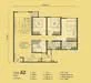 Floor plan: 3-bedroom 2-bathroom unit; features: open-plan kitchen-dining-living, master bedroom with ensuite bathroom, bedroom 2 with shared bathroom, utility room, balcony off living room, central foyer, 1 car porch, 1,200 sqft built-up.