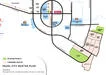Floor plan: features: layout diagram, road access, plot divisions, landmarks indicated, green spaces, parking areas.