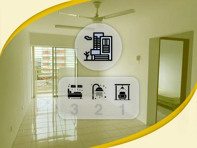 Room features: white painted walls, glossy tile flooring, ceiling fan, large windows, natural light, sliding glass door, neutral color scheme, open layout; style: modern; view: city.