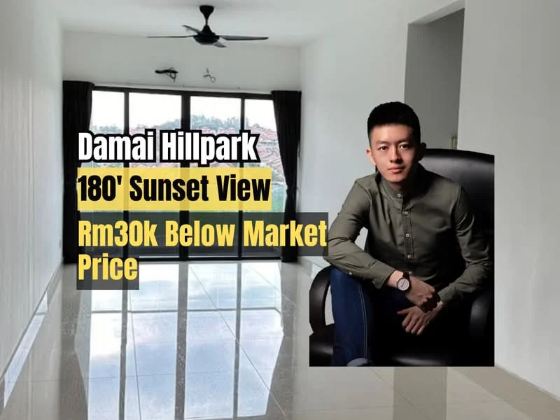 Room features: white painted walls, polished tile flooring, ceiling fan, floor-to-ceiling windows, blackout curtains, natural light, view of sunset, open layout; style: modern; view: sunset.