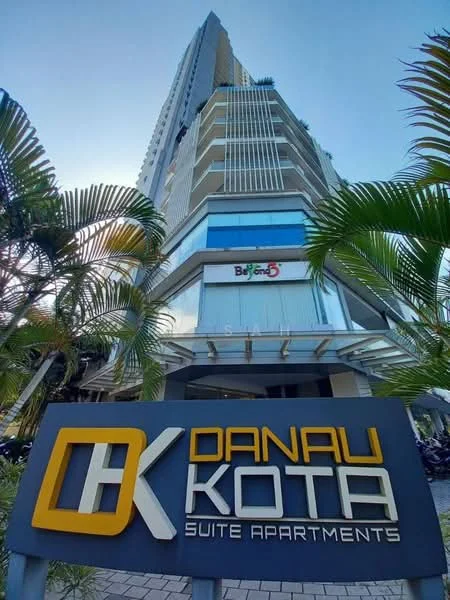 Exterior type: high-rise condominium; features: glass curtain wall, white painted facade, projecting balconies, signage at entrance, surrounded by palm trees, manicured landscaping, multiple storeys, modern architectural design; style: modern.