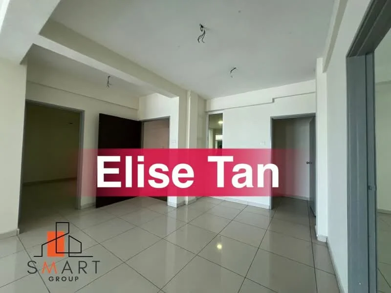 Room features: white painted walls, tile flooring, ceiling with exposed wiring, doorway leading to another room, large windows, neutral color scheme.