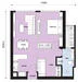 Floor plan: 2-bedroom 1-bathroom unit; features: open-plan kitchen-dining-living, master bedroom with ensuite bathroom, bedroom 2 with shared bathroom, balcony off living room, utility room, laundry area, central foyer.
