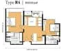 Floor plan: 2-bedroom 2-bathroom unit; features: open-plan kitchen-dining-living, master bedroom with ensuite bathroom, bedroom 2 with shared bathroom, utility room, balcony off living room, central foyer, 1 car porch.