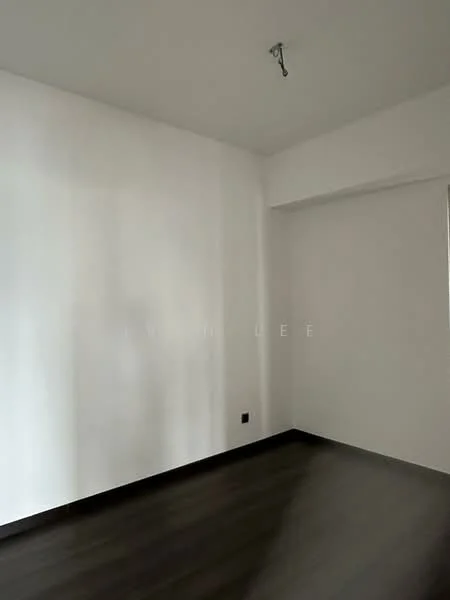Room features: white painted walls, dark wood flooring, ceiling light fixture.