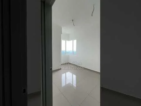 Room features: white painted walls, glossy tile flooring, floor-to-ceiling windows, natural light, unfurnished, no visible ceiling fixtures, neutral color scheme; style: modern; view: city.