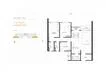 Floor plan: 3-bedroom 2-bathroom unit; features: open-plan kitchen-dining-living, master bedroom with ensuite bathroom, all bedrooms with windows, utility room, balcony off living room, central foyer, 2 car porch, 1,200 sqft built-up.