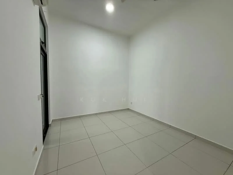 Room features: white painted walls, tile flooring, large windows, natural light, ceiling lights.