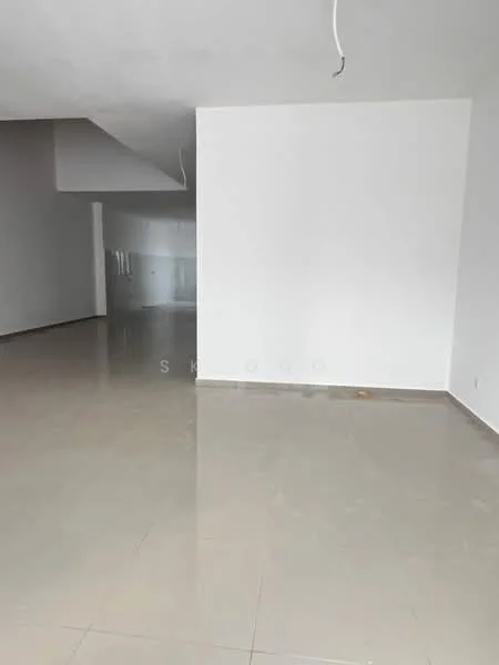 Room features: white painted walls, polished tile flooring, high ceiling, open layout, no visible fixtures or furniture; style: modern.