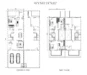 Floor plan: 3-bedroom 2-bathroom unit; features: open-plan kitchen-dining-living, master bedroom with ensuite bathroom, bedroom 2 with shared bathroom, utility room, laundry area, balcony off living room, 2 car porch, central foyer, straight corridor.