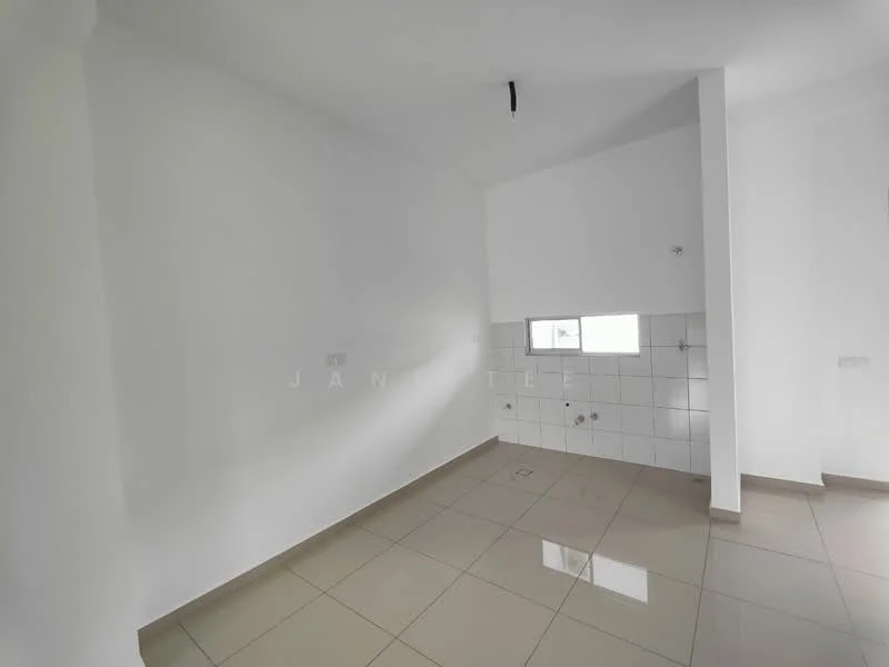 Room features: white painted walls, glossy ceramic tile flooring, single window, wall tiles in white, light fixture on ceiling, corner with plumbing fixtures.