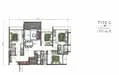 Floor plan: 3-bedroom 2-bathroom unit; features: open-plan kitchen-dining-living, master bedroom with ensuite bathroom, balcony off living room, utility room, central foyer, 2 car porch, private terrace, all bedrooms with windows.