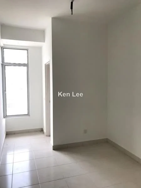 Room features: white painted walls, tile flooring, single window, natural light, corner room, neutral color scheme.