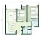 Floor plan: 2-bedroom 2-bathroom unit; features: open-plan kitchen-dining-living, master bedroom with ensuite bathroom, bedroom 2 with shared bathroom, utility room, balcony off living room, central foyer, 1 car porch.