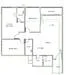 Floor plan: 2-bedroom 1-bathroom unit; features: open-plan kitchen-dining-living, master bedroom with ensuite bathroom, all bedrooms with windows, utility room, balcony off living room, central foyer, 1 car porch.