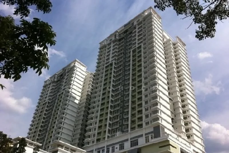 Exterior type: high-rise condominium; features: glass curtain wall, white painted facade, recessed balconies, multiple storeys, modern architectural design, surrounded by greenery; style: modern.