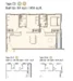 Floor plan: 2-bedroom 2-bathroom unit; features: open-plan kitchen-dining-living, master bedroom with ensuite bathroom, bedroom 2 with shared bathroom, utility room, balcony off living room, central foyer, 1 car porch.