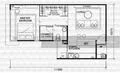 Floor plan: 1-bedroom 1-bathroom unit; features: open-plan kitchen-dining-living, master bedroom with ensuite bathroom, utility room, balcony off living room, central foyer, 1 car porch.