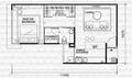 Floor plan: 1-bedroom 1-bathroom unit; features: open-plan kitchen-dining-living, master bedroom with ensuite bathroom, utility room, balcony off living room, central foyer.