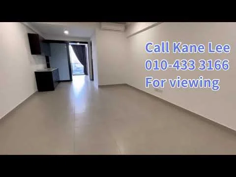 Living features: white painted walls, tile flooring, recessed downlights, wall-mounted split AC, floor-to-ceiling windows, curtains, open kitchen layout, kitchen cabinetry; style: modern; view: city.
