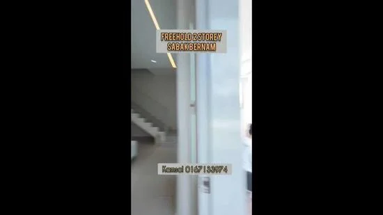 Room features: staircase with white railing, light-colored tiled flooring, white walls, recessed ceiling lights, large windows allowing natural light, open space layout, modern design elements; style: modern.