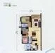 Floor plan: 2-bedroom 2-bathroom unit; features: open-plan kitchen-dining-living, master bedroom with ensuite bathroom, bedroom 2 with shared bathroom, utility room, balcony off living room, central foyer, 1 car porch.