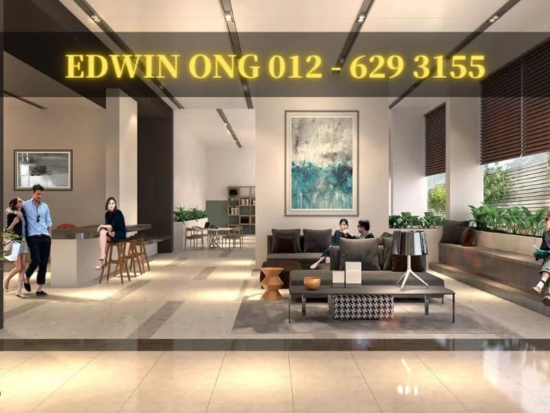 Living features: marble tile flooring, white painted walls, recessed downlights, floor-to-ceiling windows, sheer curtains, sofa in grey fabric, coffee table, decorative plants in ceramic pots, abstract painting on wall, wooden dining table, bar stools, side table with lamp; style: modern; view: garden.