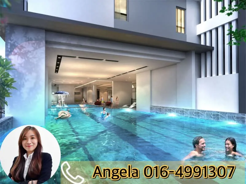 Exterior type: swimming pool deck; features: infinity pool, pool deck with loungers, water feature, landscaped surroundings, modern architectural design, indoor area visible, glass walls, ambient lighting; style: modern.