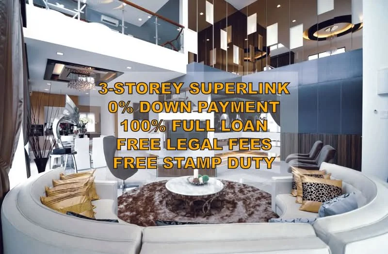 Living features: curved sectional sofa in cream, decorative cushions in gold and beige, round area rug with brown and cream patterns, coffee table with glass top, pendant lights with geometric design, high ceiling with recessed lighting, wall-mounted TV, wood paneling on walls, large windows for natural light, open-plan layout connecting to dining area; style: modern.