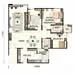 Floor plan: 3-bedroom 2-bathroom unit; features: open-plan kitchen-dining-living, master bedroom with ensuite bathroom, bedroom 2 with shared bathroom, utility room, central foyer, balcony off living room, private yard, 2 car porch.
