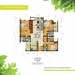 Floor plan: 3-bedroom 2-bathroom unit; features: open-plan kitchen-dining-living, master bedroom with ensuite bathroom, balcony off living room, utility room, laundry area, central foyer, 2 car porch, 1,250 sqft built-up.