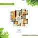 Floor plan: 3-bedroom 2-bathroom unit; features: open-plan kitchen-dining-living, master bedroom with ensuite bathroom, balcony off living room, utility room, central foyer, 2 car porch, all bedrooms with windows.