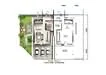 Floor plan: 3-bedroom 2-bathroom unit; features: open-plan kitchen-dining-living, master bedroom with ensuite bathroom, utility room, private yard, 2 car porch, central foyer, all bedrooms with windows.