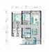Floor plan: 3-bedroom 2-bathroom unit; features: open-plan kitchen-dining-living, master bedroom with ensuite bathroom, bedroom 2 with shared bathroom, utility room, balcony off living room, central foyer, 2 car porch, 1,250 sqft built-up.