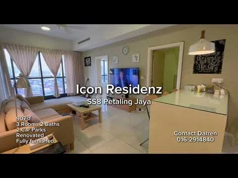 Living features: cream painted walls, white ceiling, marble tile flooring, floor-to-ceiling windows, sheer curtains, 3-seater fabric sofa in beige, coffee table, wall-mounted TV, entertainment unit, area rug with geometric pattern, dining area with 4-seater dining table, kitchen island with bar stools, recessed downlights, pendant lamp; style: modern; view: city. Kitchen features: white cabinetry, granite countertop, single-bowl stainless-steel sink, chrome pull-down faucet, built-in oven, freestanding range oven, microwave, dishwasher, open shelving; style: modern.