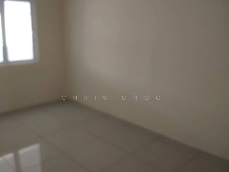 Room features: white painted walls, glossy ceramic tile flooring, single window.