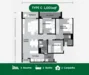 Floor plan: 3-bedroom 2-bathroom unit; features: open-plan kitchen-dining-living, master bedroom with ensuite bathroom, all bedrooms with windows, utility room, balcony off living room, central foyer, 2 car porch.