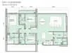Floor plan: 3-bedroom 2-bathroom unit; features: open-plan kitchen-dining-living, master bedroom with ensuite bathroom, bedroom 2 with shared bathroom, utility room, balcony off living room, central foyer, 2 car porch.